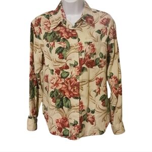 Guess Women's floral Denim Button Down Shirt Size L